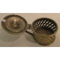 A GORGEOUS LITTLE MUSTARD POT HOLDER SILVER PLATED MADE IN ENGLAND