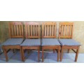 FOUR STUNNING SOLLID WOOD DINING CHAIRS WITH REVERSIBLE CUSHIONS IN GOOD CONDITION