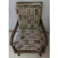 A LOVELY VINTAGE SOLID WOOD IMBUIA OCCASIONAL ROCKING CHAIR UPHOLSTERY IN GOOD CONDITION