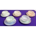 Five absolutely gorgeous Arcopal 1960's vintage cups and saucers