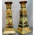 Pair of vintage oriental porcelain candle stick holders