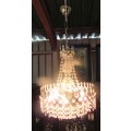 This is French Style basket style brass like & crystals ex large 6 bulp chandelier. Tested & Working