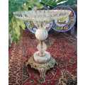 Elegant Cut Glass Cake or Fruit Stand with Marble and brass