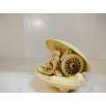 Japanese celluloid clams shell diorama carved water wheel