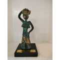 Bronze African lady with semi precious stones on her head by Peloyd