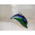 Hand Blown Murano Art Style Glass Dolphin Fish Figurine Sculpture Statue Green Blue Aqua Clear