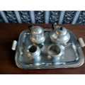Vintage Stainless steel tea set with Bakelite handles on the tray