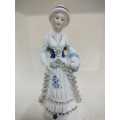 Vintage Porcelain Victorian Lady  - Figurine Gold Trim Lace Dress