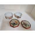 Pair of Porcelain Eight Sided Trinket Boxes - Floral and Bird Design