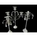 Set of Three Metal Candle Holders with glass tops