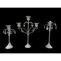 Set of Three Metal Candle Holders with glass tops
