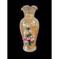 Hand painted Fluted Lustreware Glass Vases. Very Good Vintage Condition. Collectable. Oriental Style
