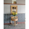 970s Bent Rattan Mirror and Matching Two-Tier Demilune Table (Colection only)