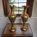 Pair of Vintage Brass Fluted Vases, Elegant with Etched Design Boho Decor