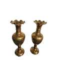 Pair of Vintage Brass Fluted Vases, Elegant with Etched Design Boho Decor
