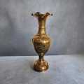 Vintage Brass Fluted Vase, Elegant with Etched Design Boho Decor