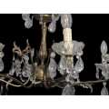 Antique 8 Bulb Crystal & Brass Chandelier