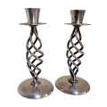 Vintage Pair of Silver Plated Open Barley Twist Candlestick Holders