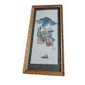 Set of 3 Oriental water colour paintings framed behind glass