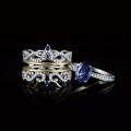 PRINCESS SAPPHIRE 2 PIECE WEDDING SET 925 STERLING SILVER - ONLY Size 7.