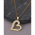 Rhinestone Heart Pendant & Chain Necklace (Stainless Steel)