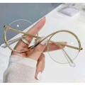 Anti Blue Light Eye Glasses - Asymmetrical Round Fashion Glasses (Gold Frame)