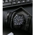 1pc Men Date Quartz Watch & 4pcs Bracelet