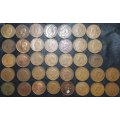 One Penny ( 1d )  Union of South Africa Lot of 37 Coins George VI