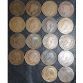 One Penny English Lot of 18 Coins from 1867 Queen Victoria to 1936 George V