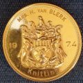 Rhodesia Railways Arts & Crafts Exhibition - Large 70g Gold Colored Metal Medal 1974 for Knitting