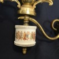 1970's Wall Lamp - Porcelain Painted Base with Milk White Shade - Lantern Syle Wall Light