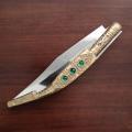 Muela Sigla XVIII Spain - Navaja Folding Knife Brass Handle with Green Glass Stones