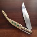 Muela Sigla XVIII Spain - Navaja Folding Knife Brass Handle with Green Glass Stones