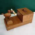 1930's Treen Wooden Mechanical Bird - Cigarette Dispenser Pecking Bird with French Inlay Marquetry