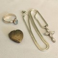 Collection: Sterling Silver Necklace, Sterling Ring, Rolled Gold Heart Shaped Locket