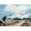 Olive Beaumont Crewe (SA) signed watercolor of a serene Cape mountain scene