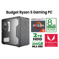 Windowed Ryzen 5 3400G Gaming PC - Ryzen 5 4.2GHz, 8GB RAM, NVMe SSD + HDD dual, WiFi, Red Themed