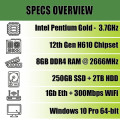 12th Generation Intel Pentium Gold Home & Office High-Performance Desktop PC  8GB DDR4 RAM, 250GB S