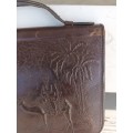 Vintage Clutch Purse Egyptian Revival 1920s Art Deco Bag Brown Embossed Leather
