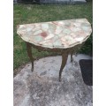 VINTAGE Solid Marble & Brass Queen Anne Half Moon Table