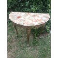 VINTAGE Solid Marble & Brass Queen Anne Half Moon Table