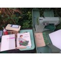 VINTAGE ELNA Supermatic Sewing Machine Military Green With Carrying Case & Accessories
