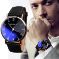 Luxury Mens Watches Fashion Faux Leather Quartz Analog Dress Wrist Watch Black