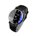 Luxury Mens Watches Fashion Faux Leather Quartz Analog Dress Wrist Watch Black