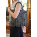 FIRENZE ITALIAN MADE GREY GENUINE SUEDE LEATHER TOTE HANDBAG WITH FRINGED TASSEL DETAIL