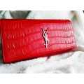 YVES SAINT LAURENT Red Croc Embossed Leather Kate Clutch Bag