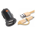Dual Car Charger & Free 2 in 1 USB Cable