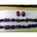 VINTAGE SEMI PRECIOUS AMETHYST NECKLACE WITH MATCHING EARRINGS-DARK SHADES-EXCELLENT CONDITION