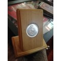 1969 Proof ? R1 coin in wood graded display 9cm high