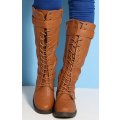 Ladies` Lace Up Knee High Boots